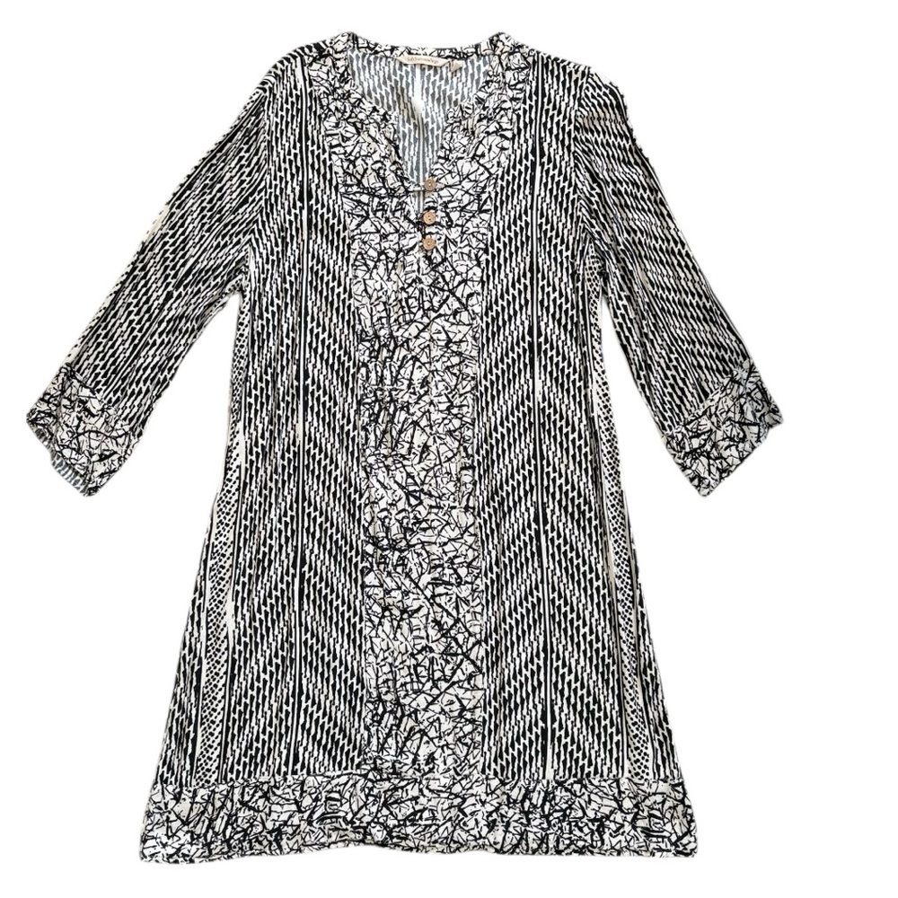 Soft Surroundings Black & Cream Mixed Print Raven Dress Size L | Boho Artsy - Picture 5 of 11